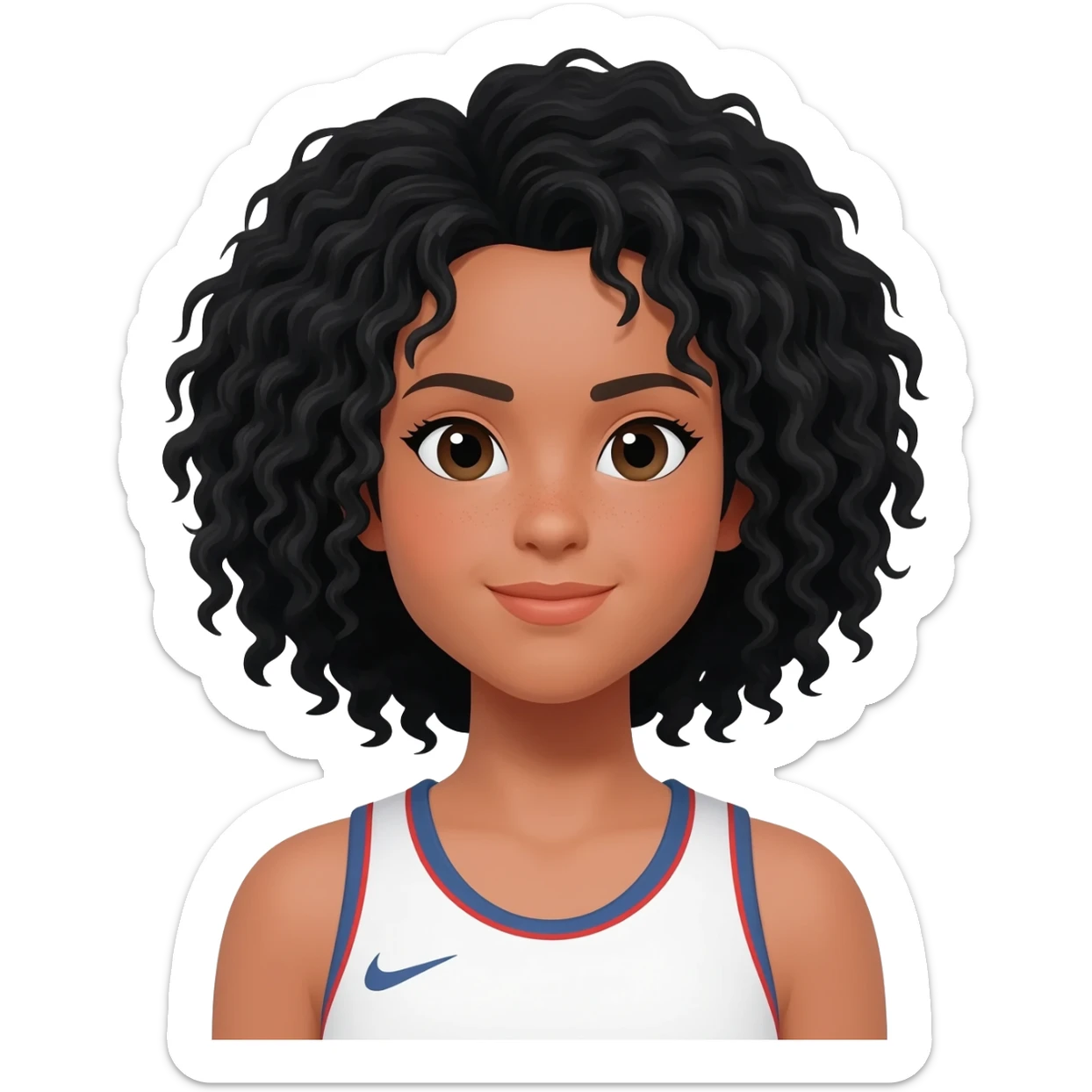 Tennis girl with black curly wavy hair sticker