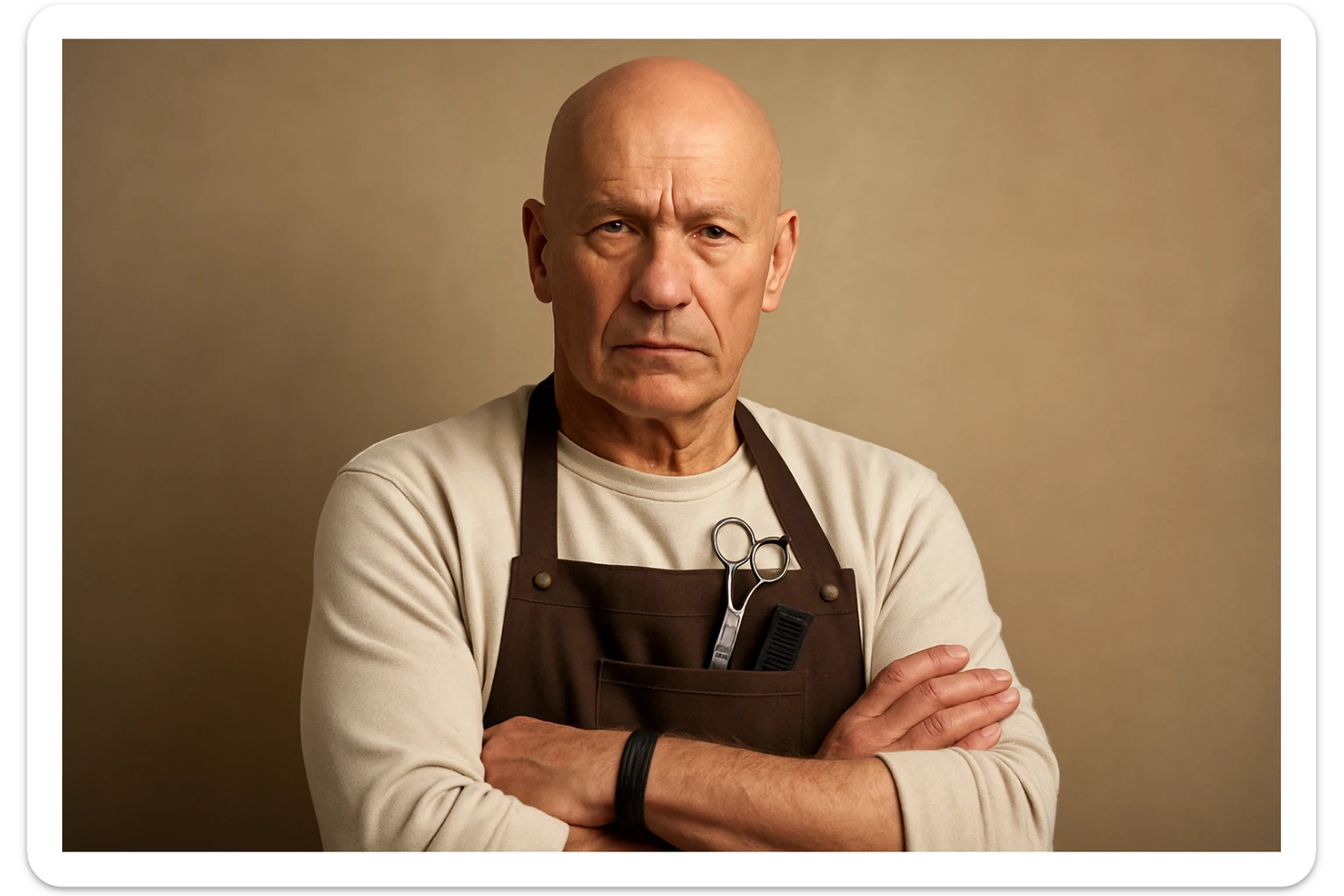 huddi shu odamni qariroq va soch soqolsiz tasvirlab ber o'zgartirib realistik qilib sticker