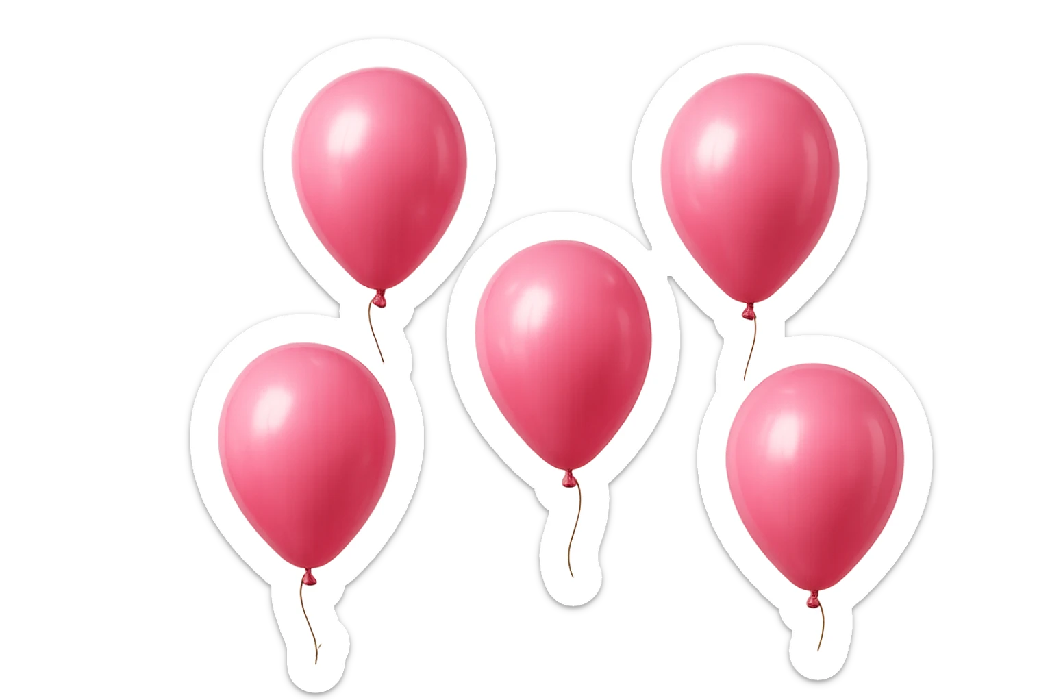 5 palloncini rosa fluttuano in aria isolati su sfondo bianco, iperrealistico 4k sticker