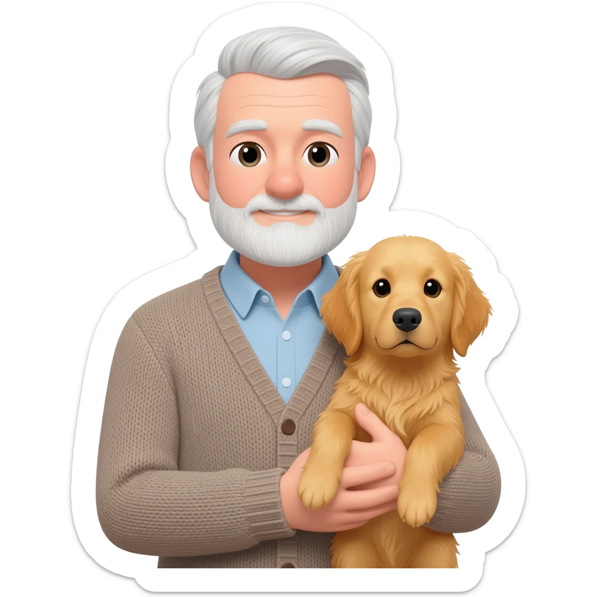 old gentle man holding a dog sticker