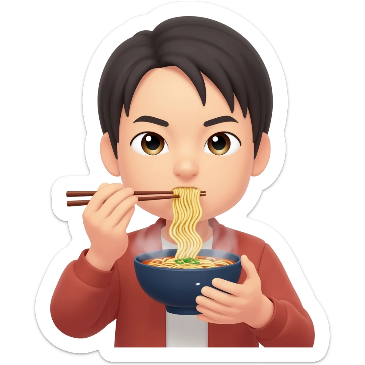 Japanese with slanted eyes eating noodles sticker