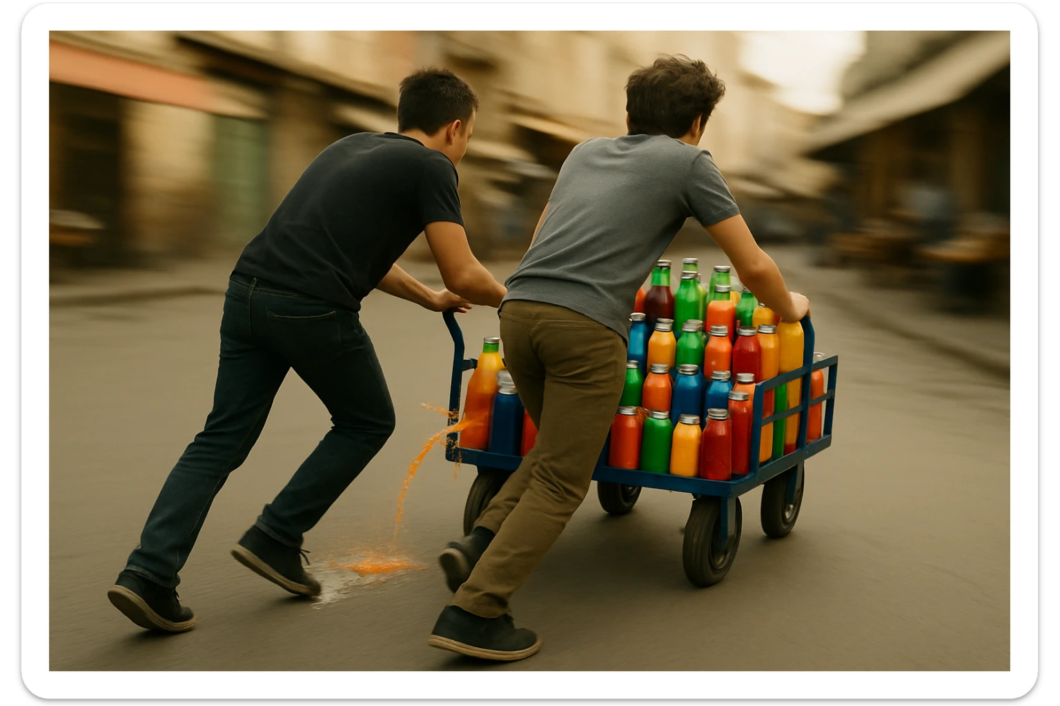 endi shu aravani bir balonchasi singan ko'rinishda va aka uka uning yonida turganini tasvirla yuzlari ko'rinmasin sticker