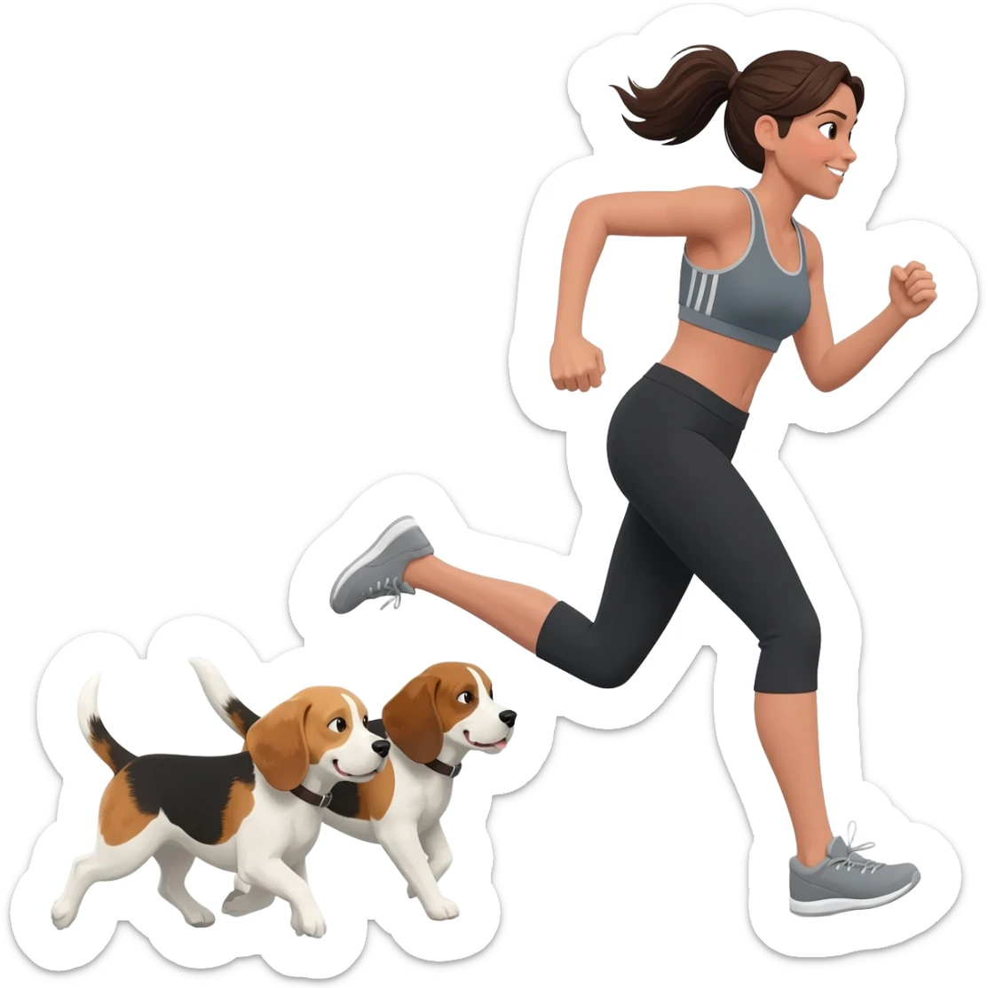 femme brune qui cours avec son beagles devant sticker