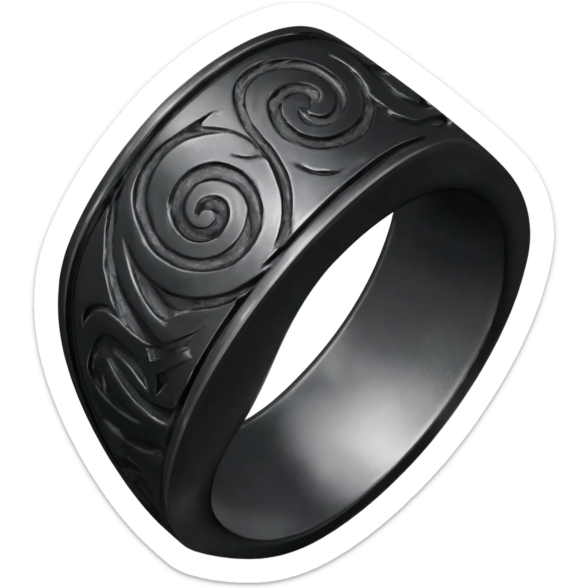 A fancy Obsidian Ring with a  and intricate symbols craved into the ring sticker