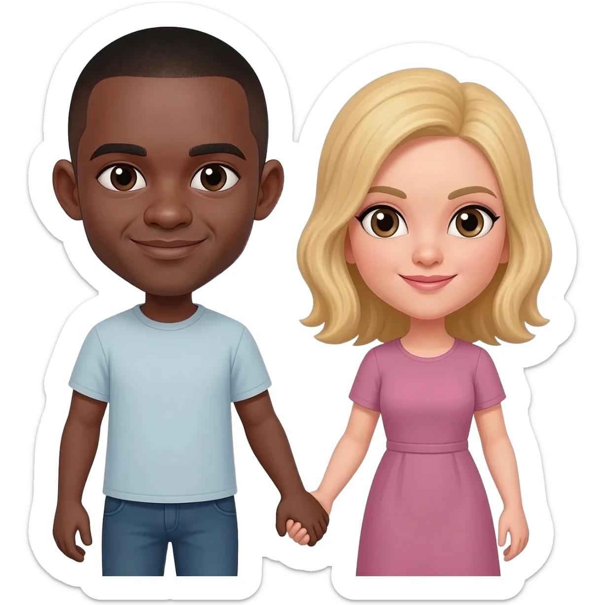 Black man with shaved head holding hands with blonde woman sticker