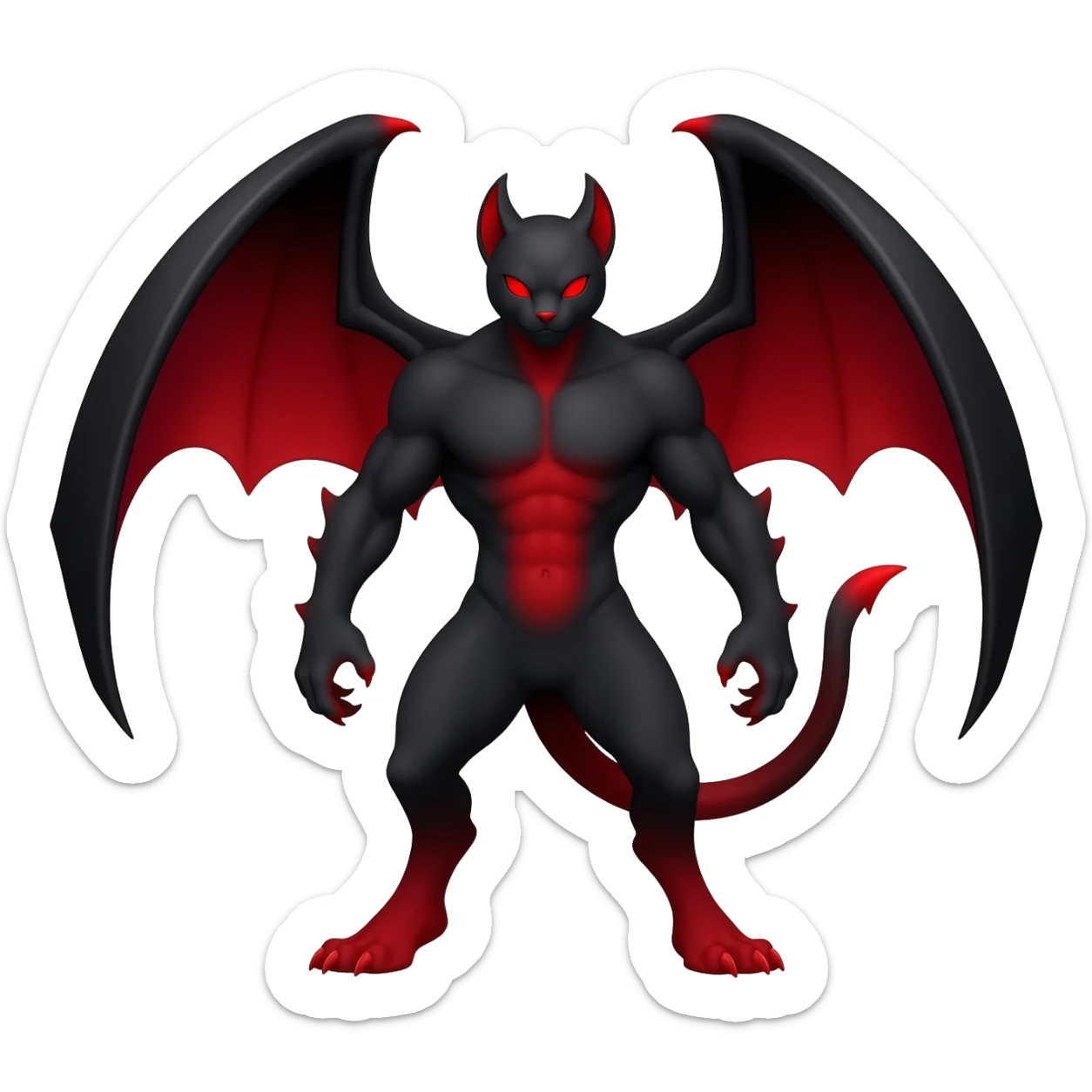 Vampiric Batty Black and Sanguine-red Noibat-Litten-Torracat-Lykoi-hybrid-fusion (full body) sticker