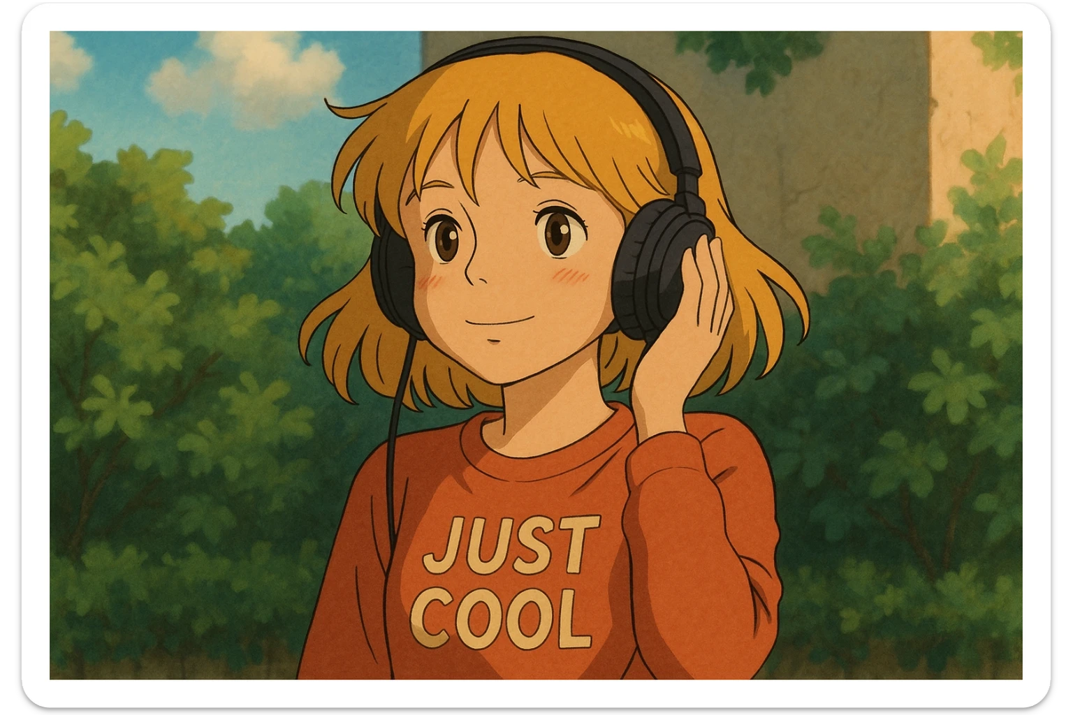 A girl yellow hair brown eyes red Just Cool Women's Long Sleeve Cool T-Shirt listen to the ear sticker