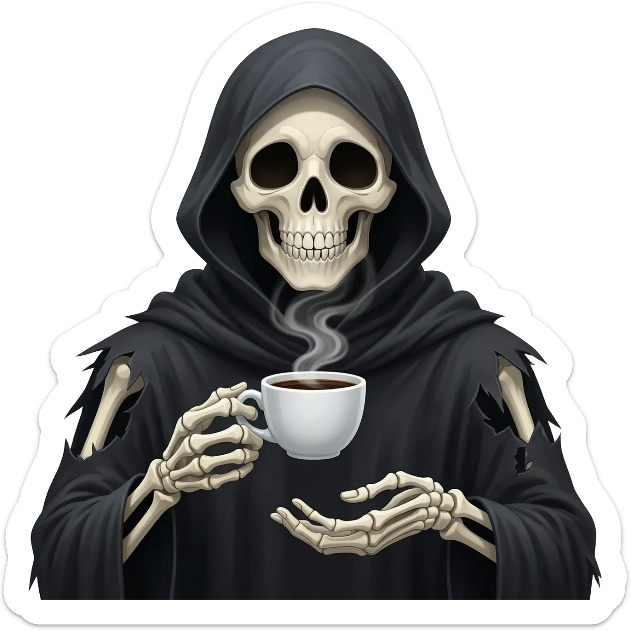 grim reaper holding coffee sticker