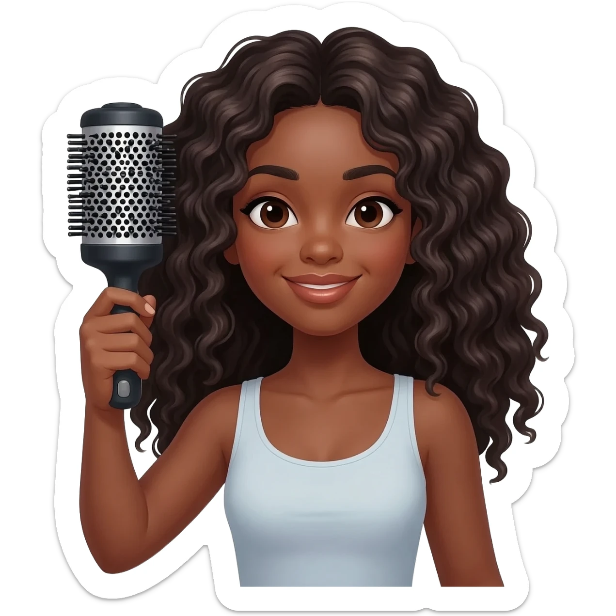 black girl using hair diffuser on curls sticker