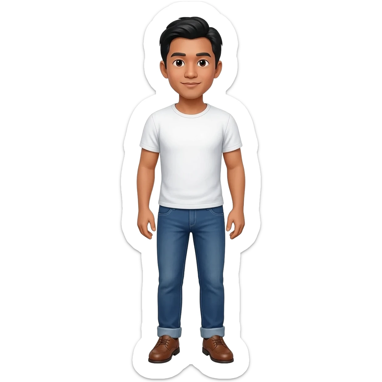 Filipino man white tshirt and denim blue pants and brown shoes  sticker