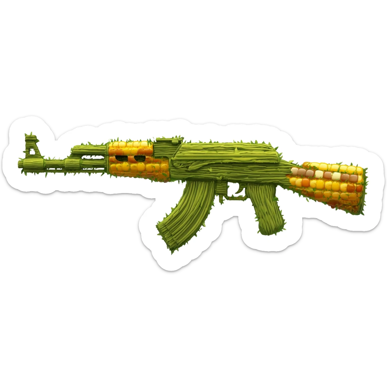 made an ak 47 emoji from corn material sticker