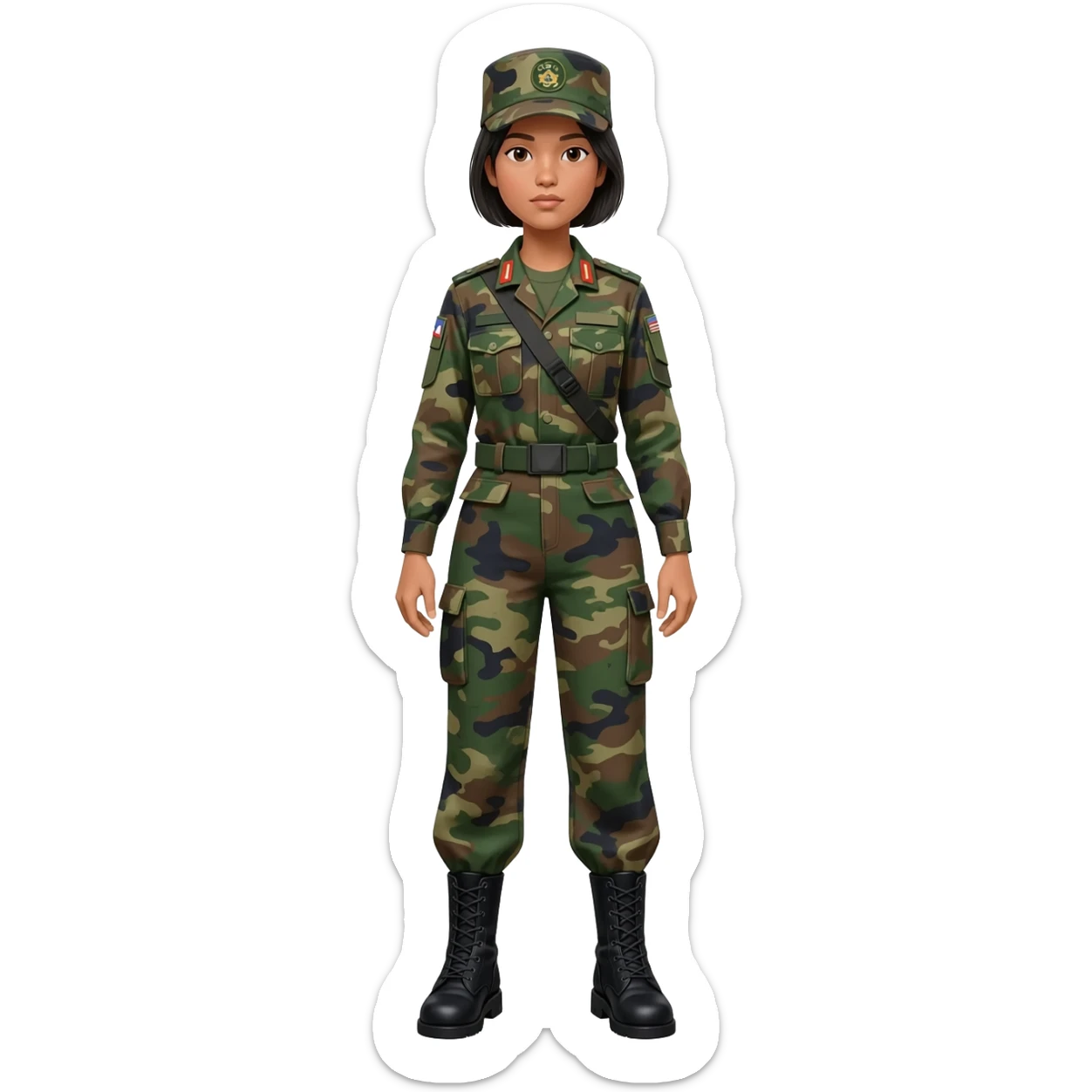 Filipino female soldier bdu 1990s with black combat boots without wearing bandolier sticker