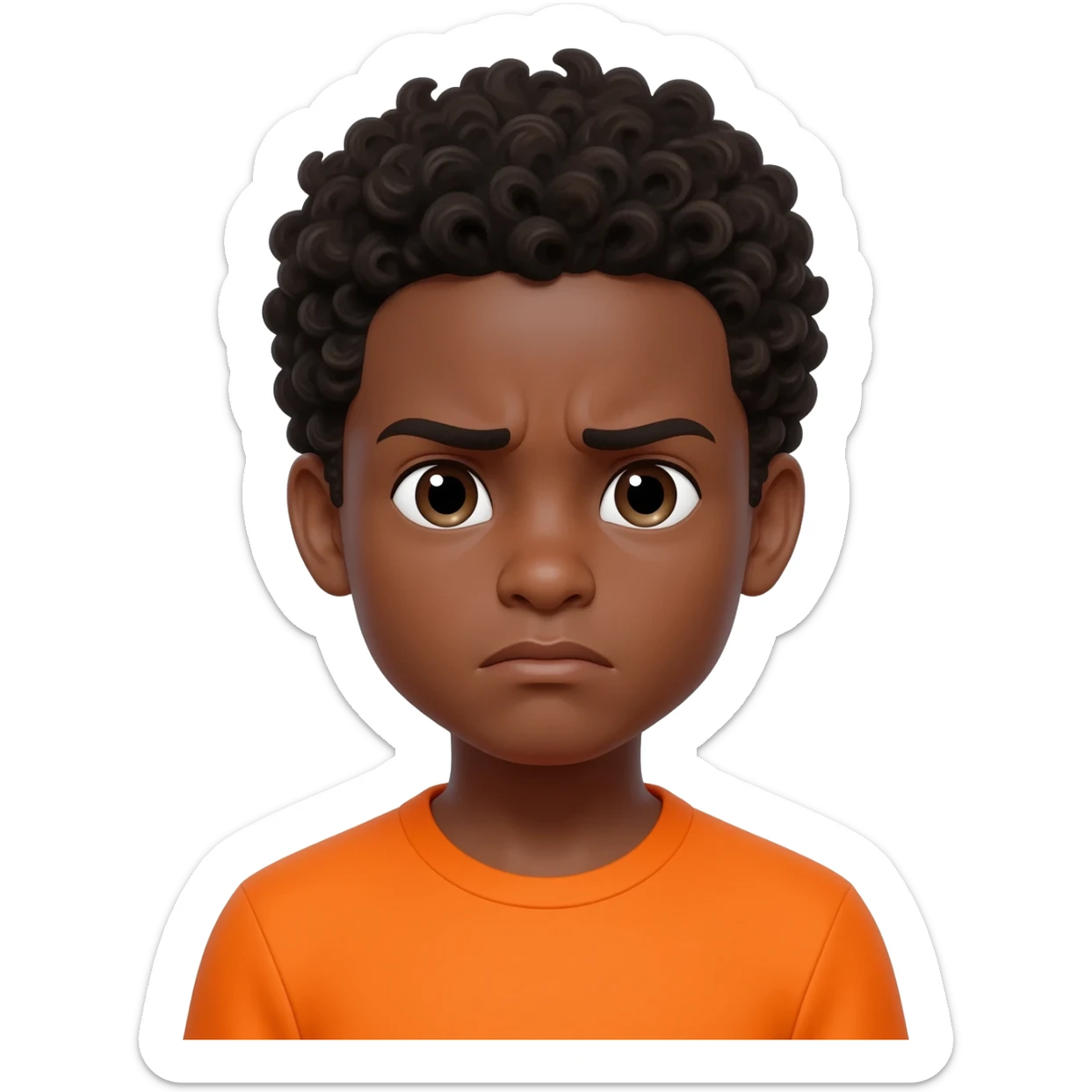 black boy curly hair orange shirt overwhelmed sticker
