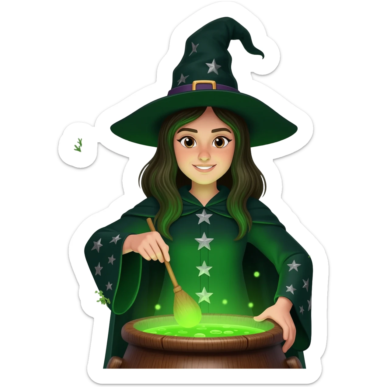 green witch cooking potion sticker