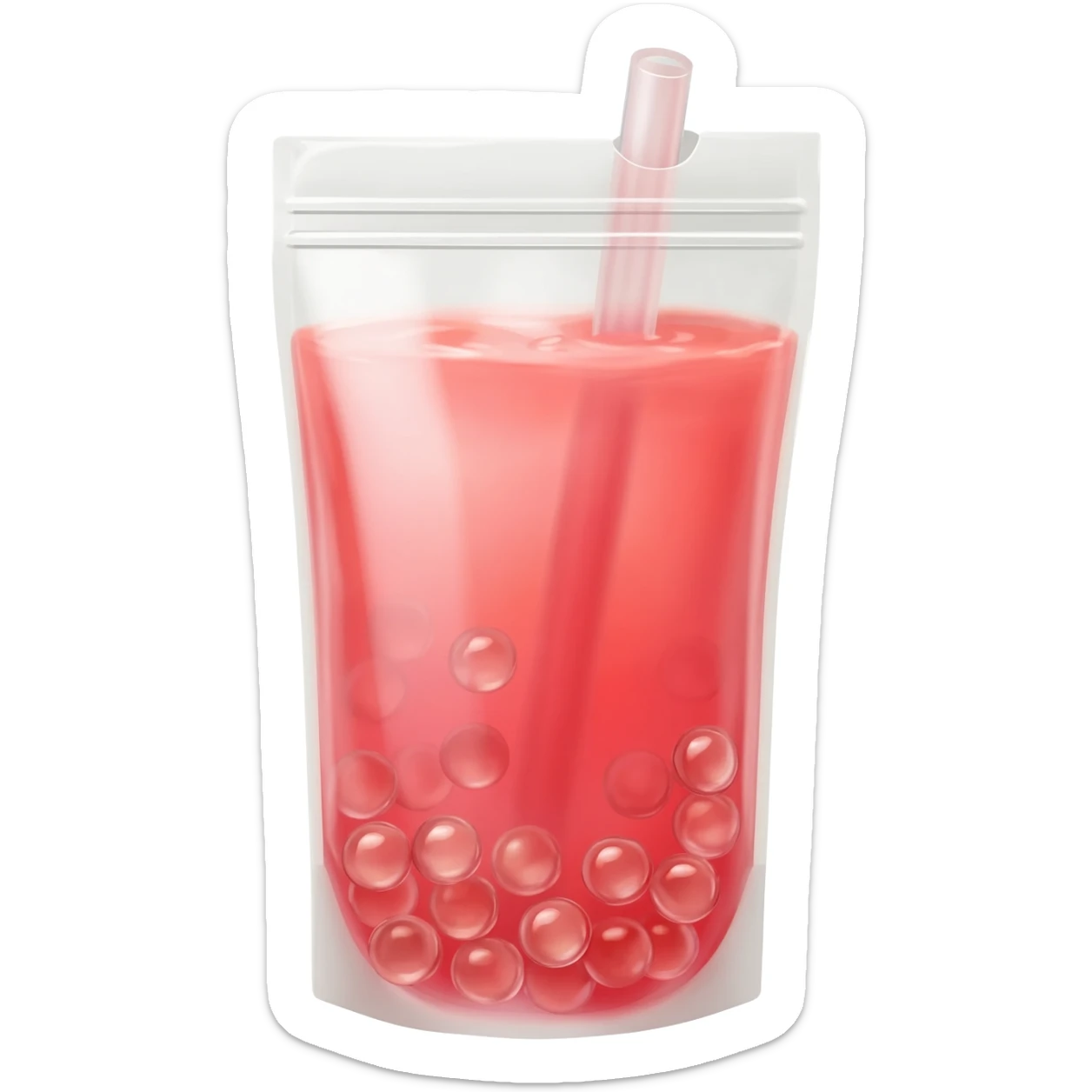watermelon lemonade boba in a clear pouch with a straw sticker