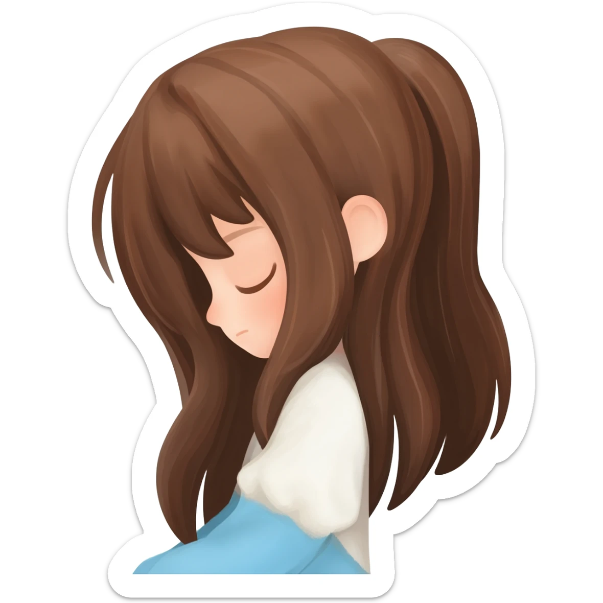 Long Hair Brown with sleeping girl black hair sticker