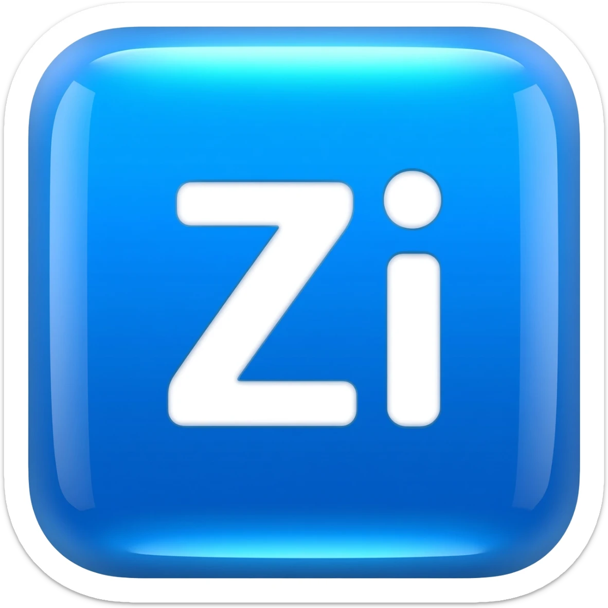 "3D premium,3D rounded-square icon in strong BLEU with a beveled edge, bold serif white letter 'Zi'centered, strong specular highlights, inner glow, 1024x1024, png" sticker