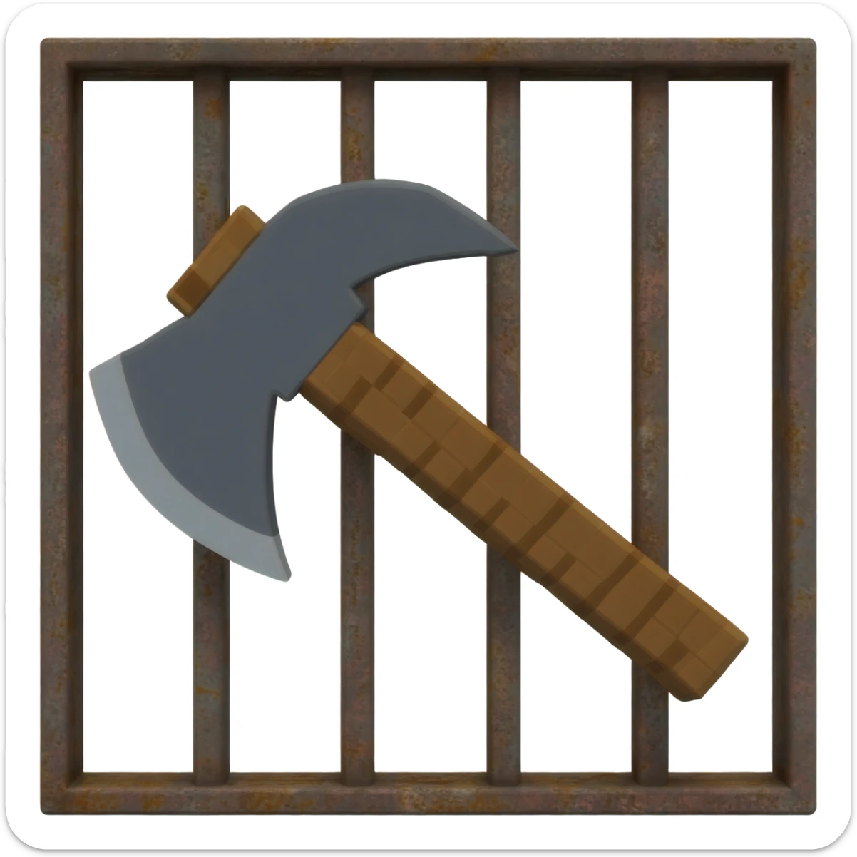 A minecraft pickaxe behind prison bars sticker