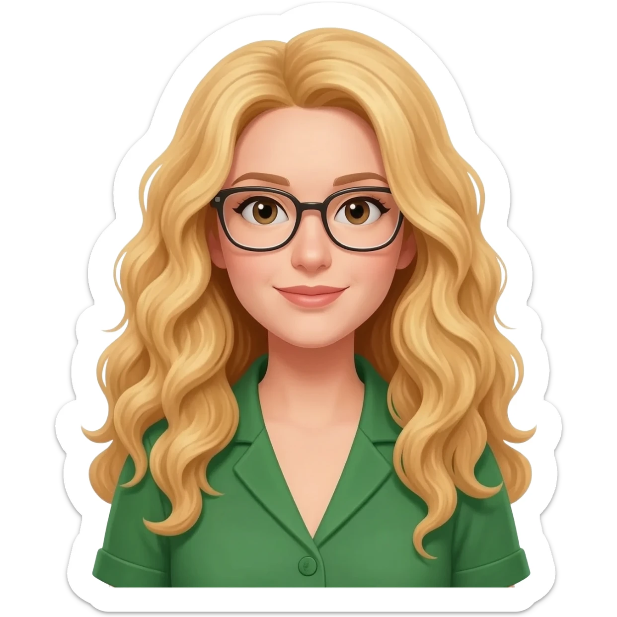 green woman with long curly blonde hair an glasses sticker