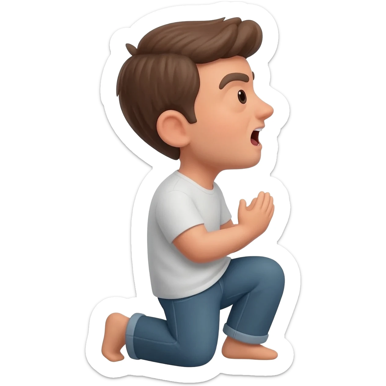 thirty year old guy with open mouth on his knees in profile sticker