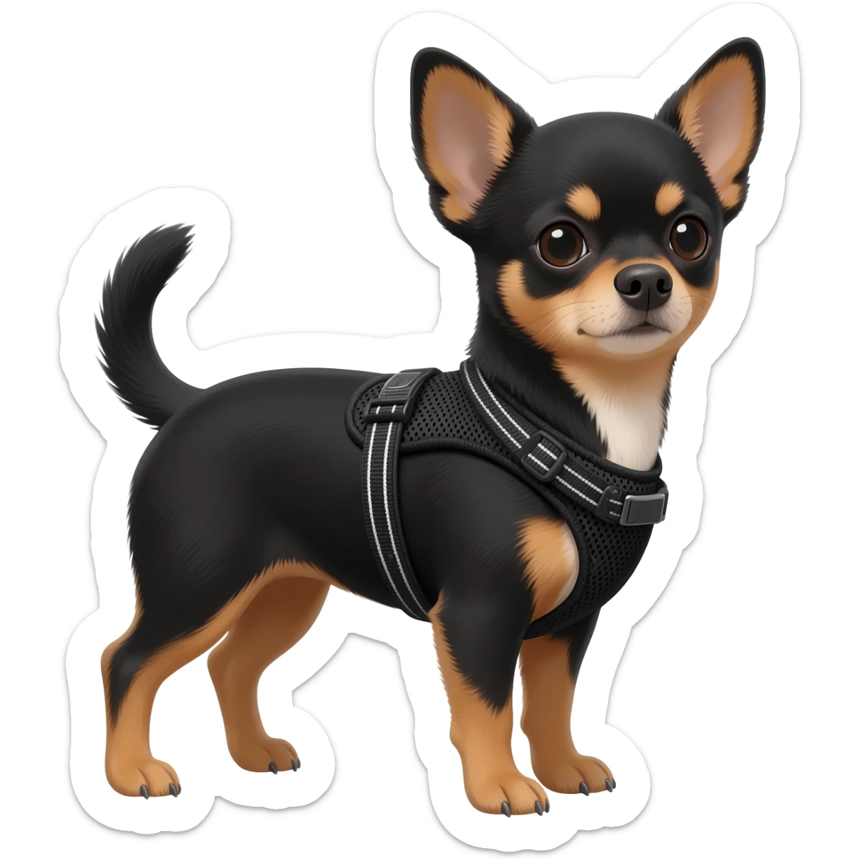 Black chihuahua in a harness sticker