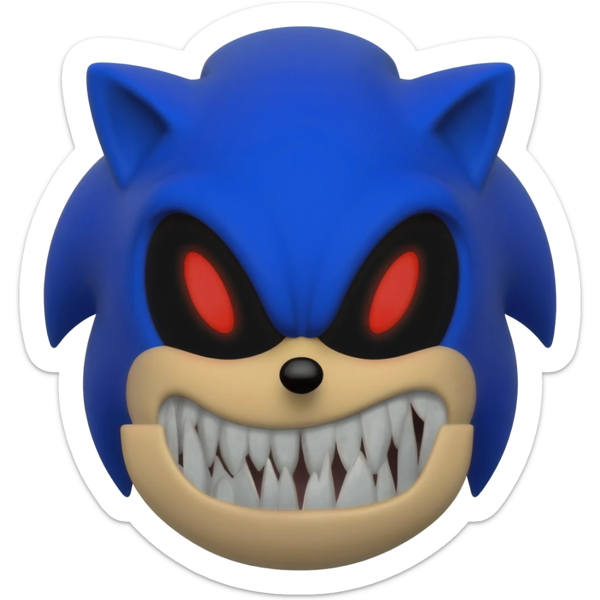 sonic exe, sharp evil teeth, pitch black eyes, red pupils, evil sticker