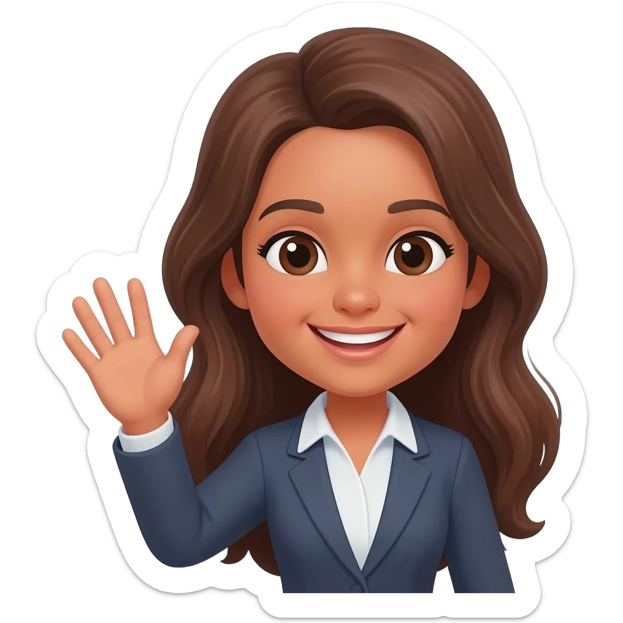 24 YEARS OLD GIRLSMILY, WAVING HI, LONG BROWN HAIR, TAN SKIN, DARK BROWN EYES, TEACHER sticker