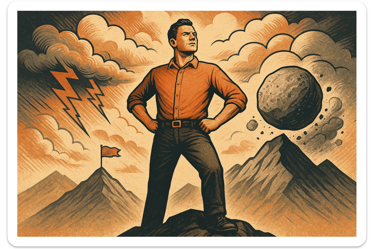 uomo che accoglie le sfide della vita e le supera senza paura sticker