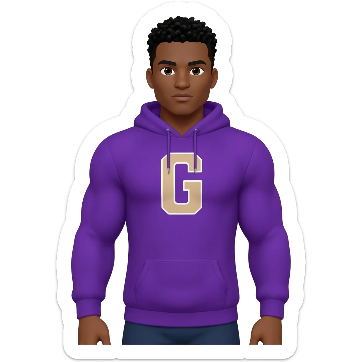 Black male look superstrong purple hoodie and beige short letters G black g armsbi hair full body sticker