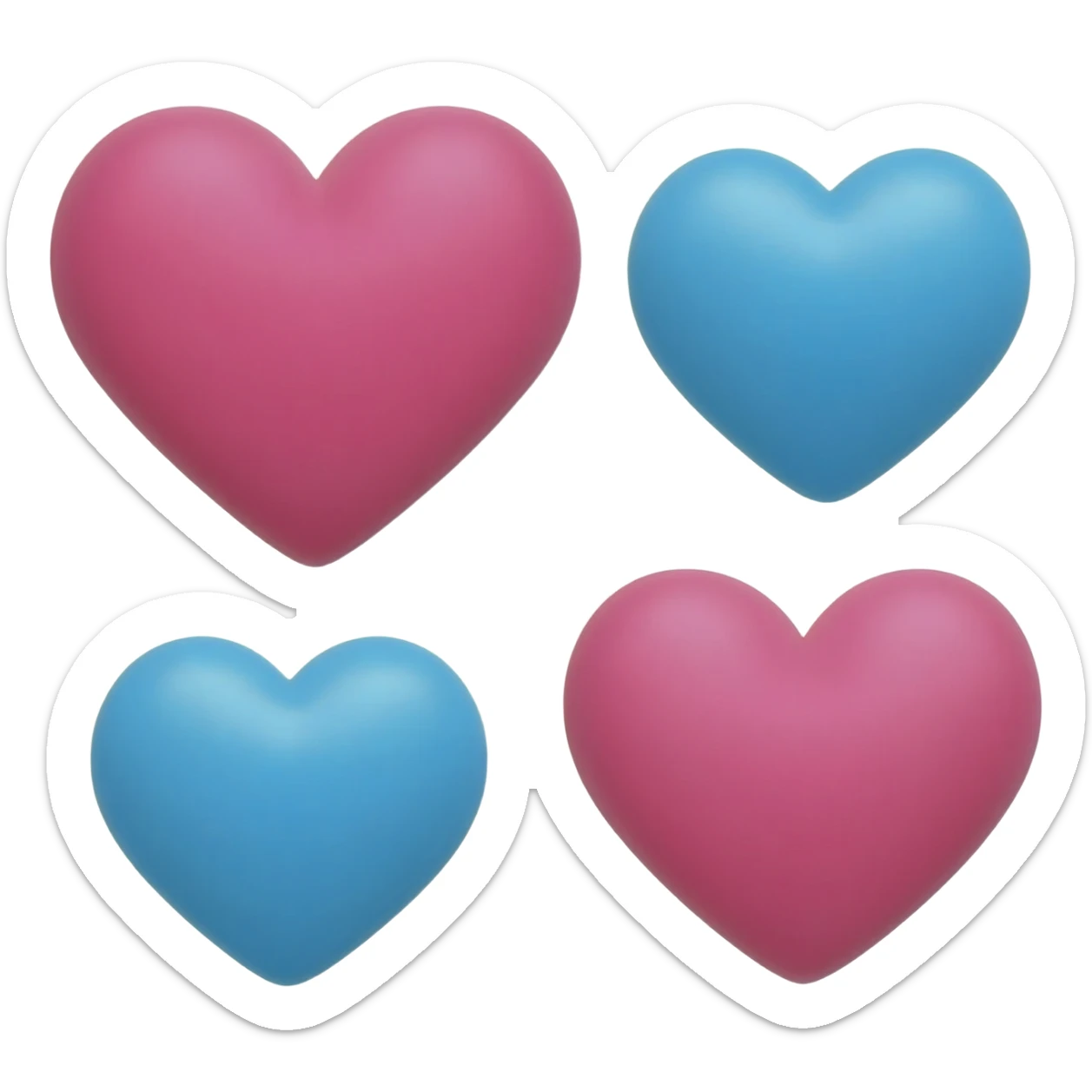 💕 this emoji with the same in blue not overlapping four hearts two big and two small pink and blue sticker