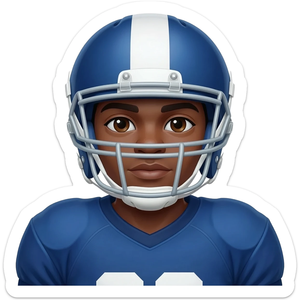 football player with Blue and white jersey and helmet sticker