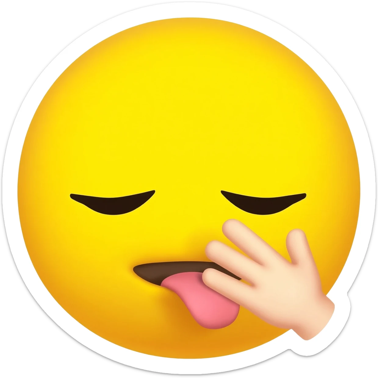 Make an emoji that is telling a secret but sticking out it’s tongue And make it a classic yellow emoji and the hand right next to the moutb and it is a circle just like the iPhone emojis sticker