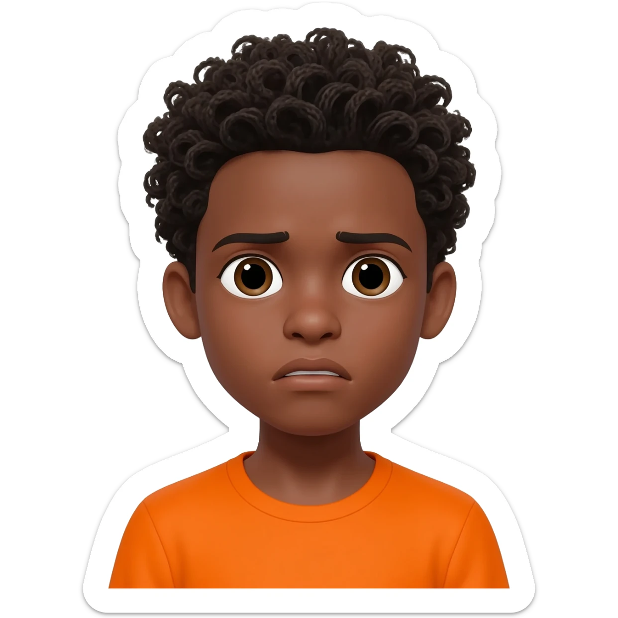 black boy curly hair orange shirt nauseous sticker