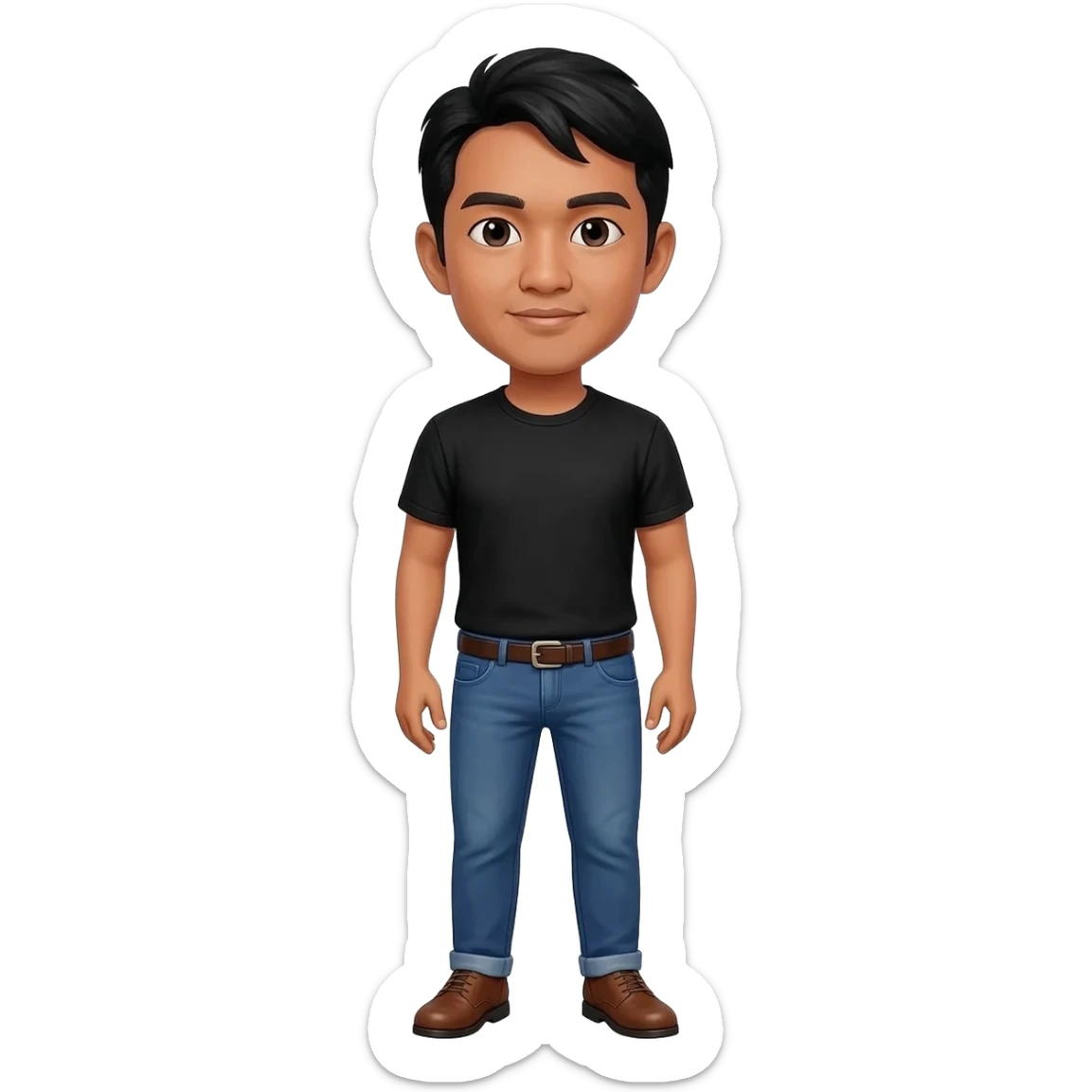 Filipino man black tshirt and denim blue pants and brown shoes  sticker