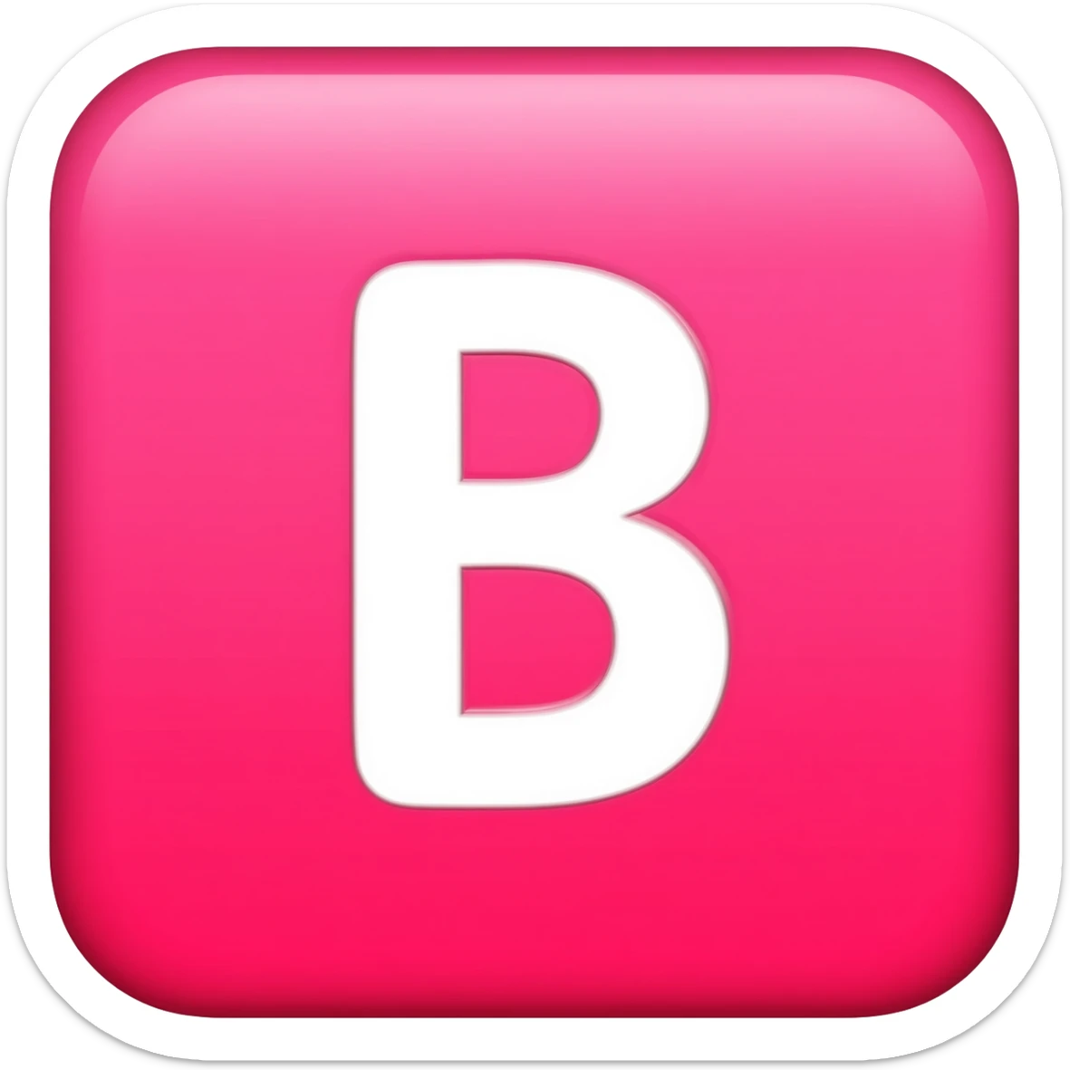 "3D premium,3D rounded-square icon in strong pink with a beveled edge, bold serif white letter 'B'centered, strong specular highlights, inner glow, 1024x1024, png" sticker