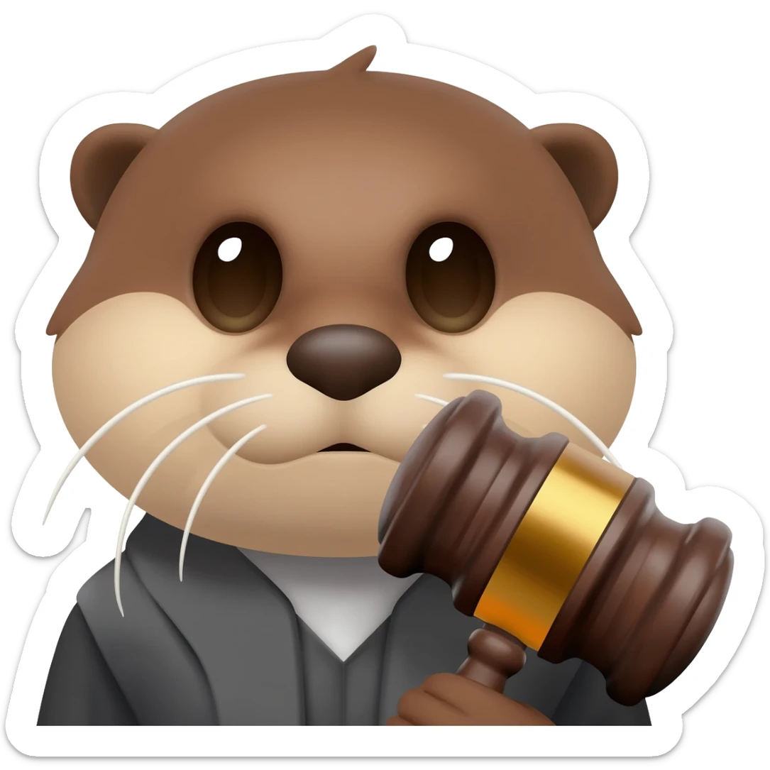 serious otter head with a judge's gavel sticker