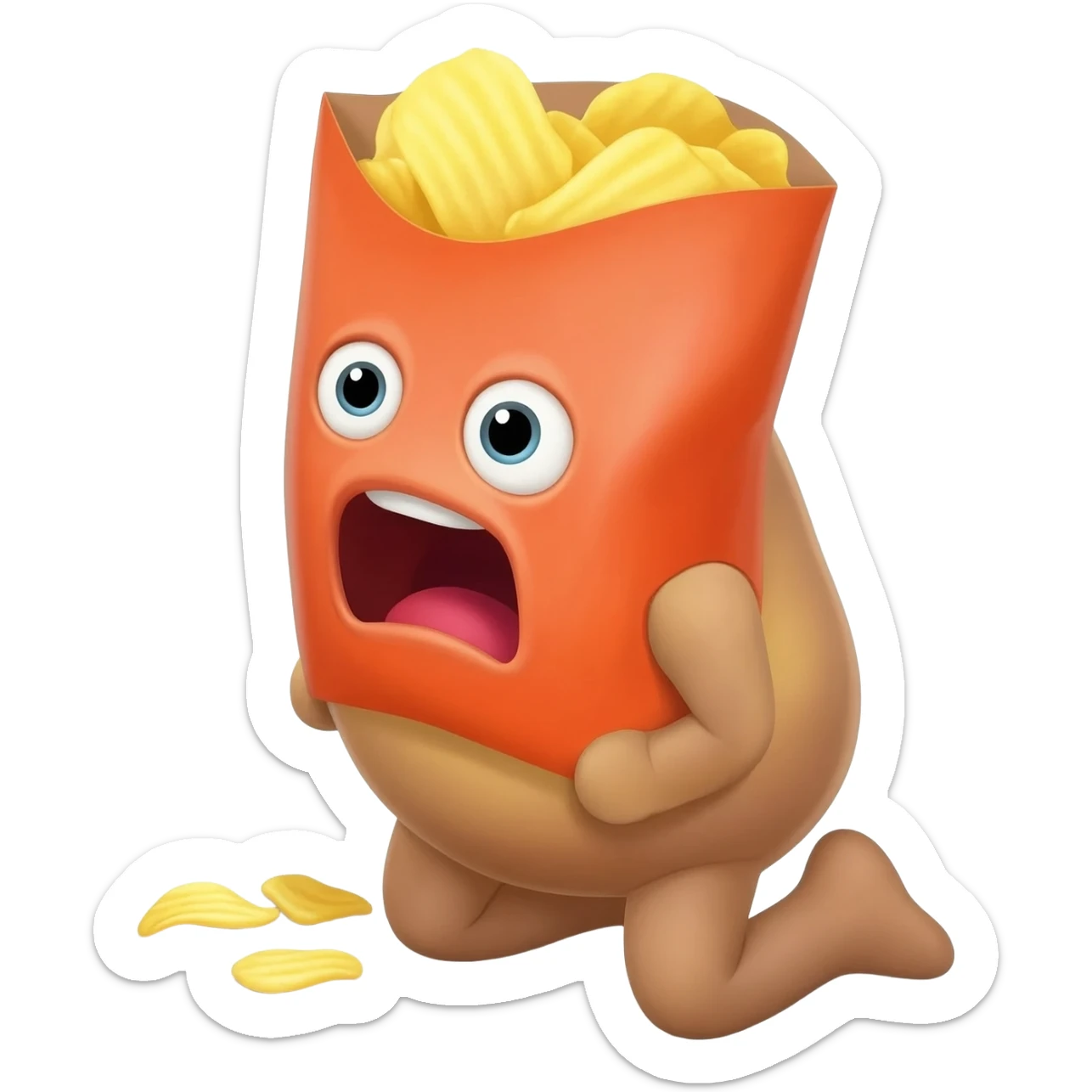 caja de papas fritas arrodillado en el suelo gritando sticker