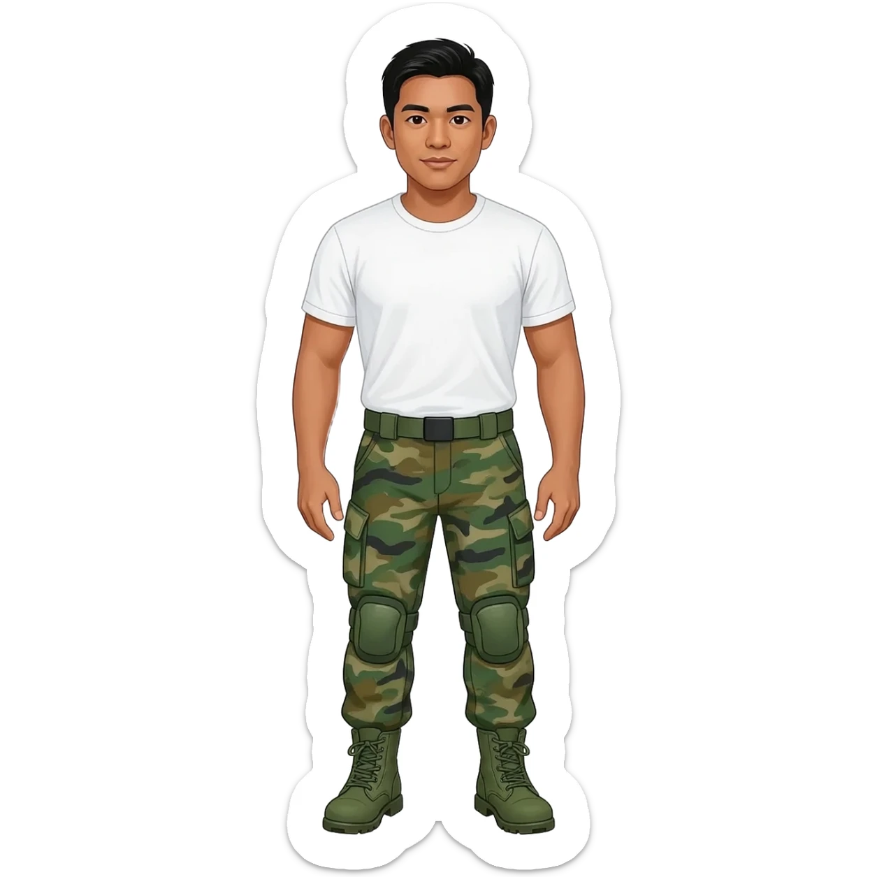Filipino man white tshirt and combat pants green fatigue and green combat boots sticker