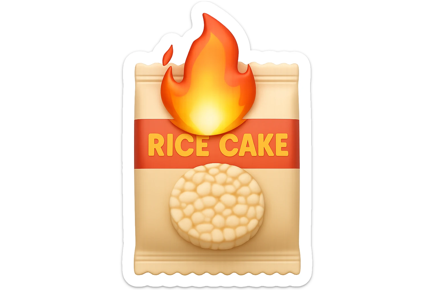 emoji stile iphone di un pacco di gallette di riso con fiamma 3d sopra sticker