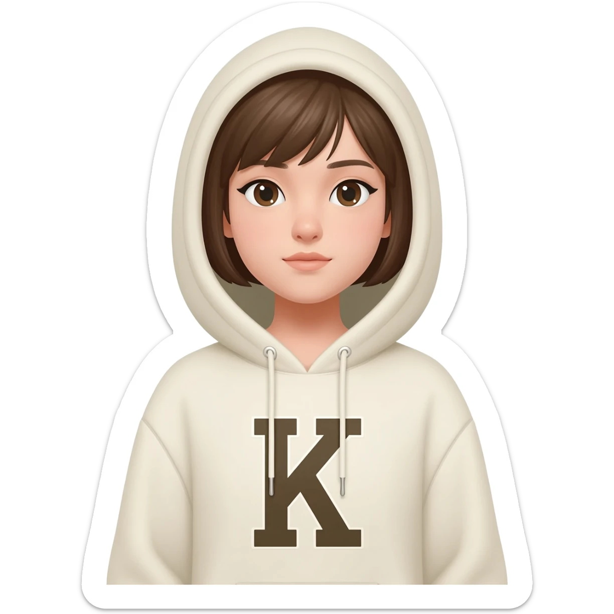 Put letter K on  off white color hoodie wearing by a girl sticker