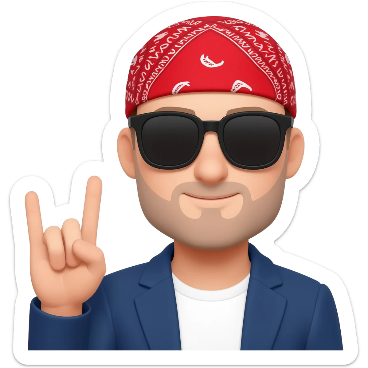 emoji de fã de rock óculos escuros e bandana vermelha mão rock sticker