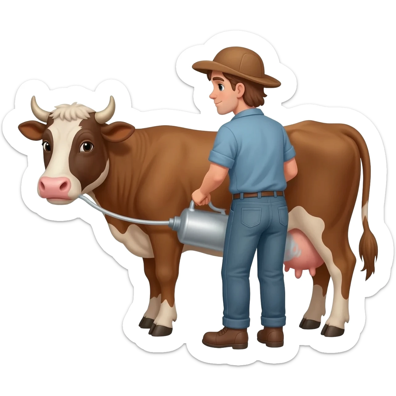 Una persona ordeñando una vaca sticker