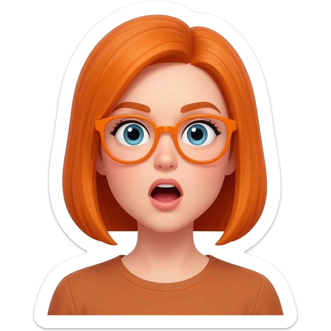 Mujer sorprendida con cabello naranja y gafas naranjas sticker