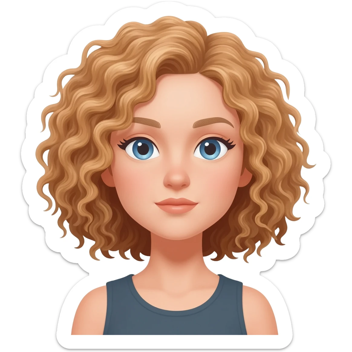 Please the hair more curly! And a little bit lighter, and blue eyes. sticker