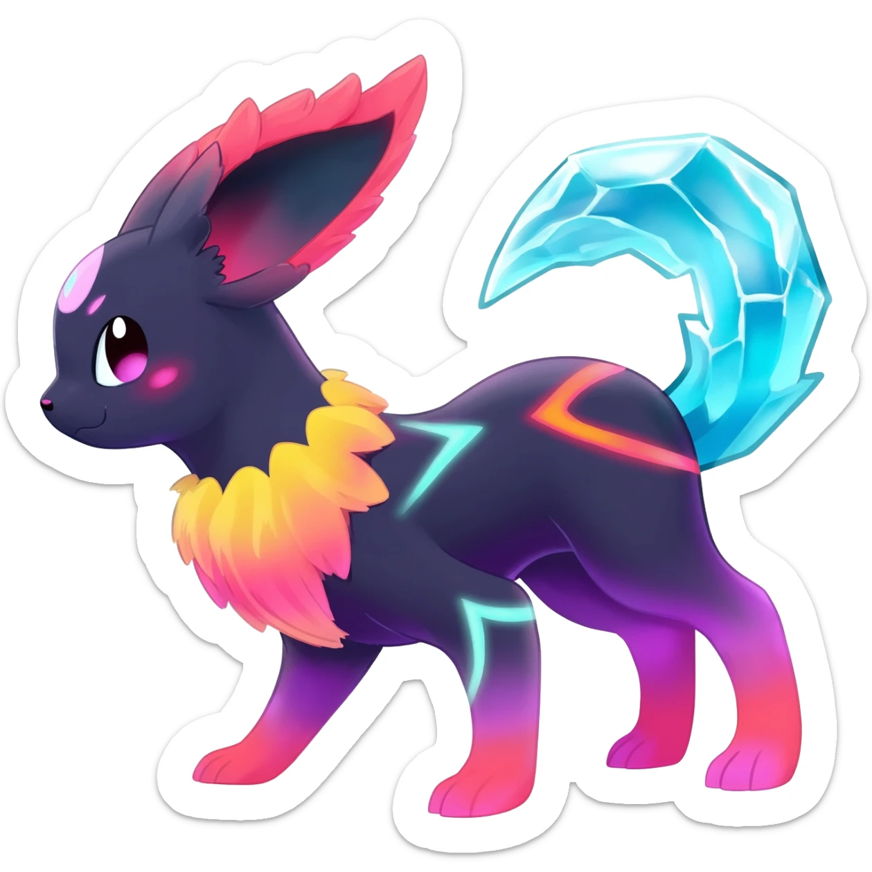 Dark vibrant pastel bright neon colorful edgy exotic painted Fakémon-Pokémon-Vernid-Vaporeon-Sylveon-Espeon-Glaceon-creature sticker