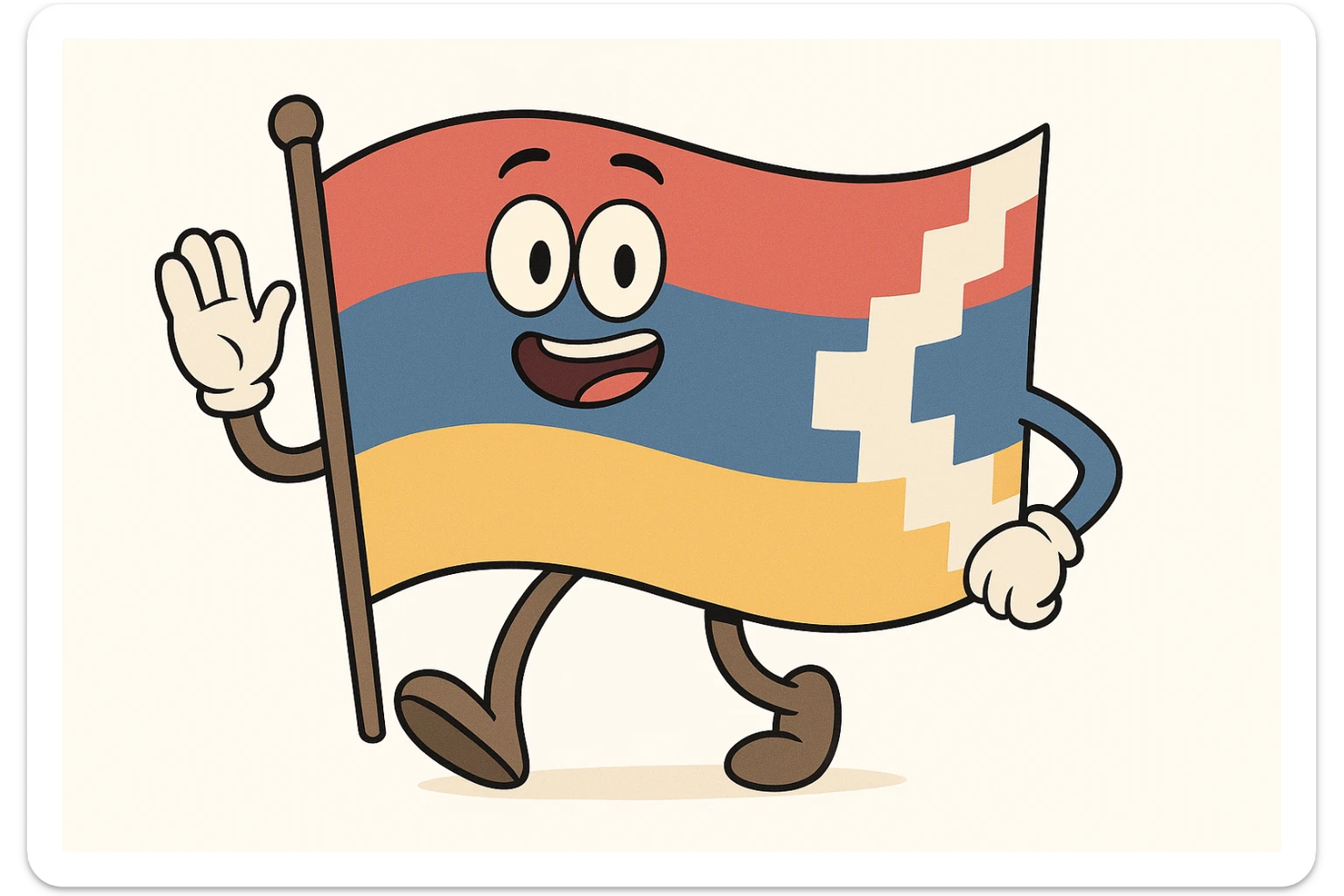 animated flag of Artsakh, waving, clean white background, flat toon style sticker