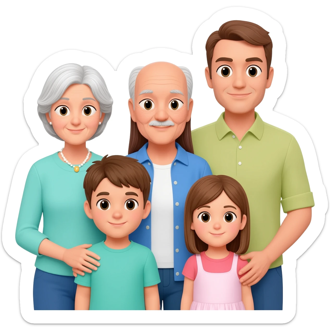 White family grandparents(1 grandma 1 grandpa) parents(1 mom 1 dad) and children (1 little boy and 1 little girl) sticker