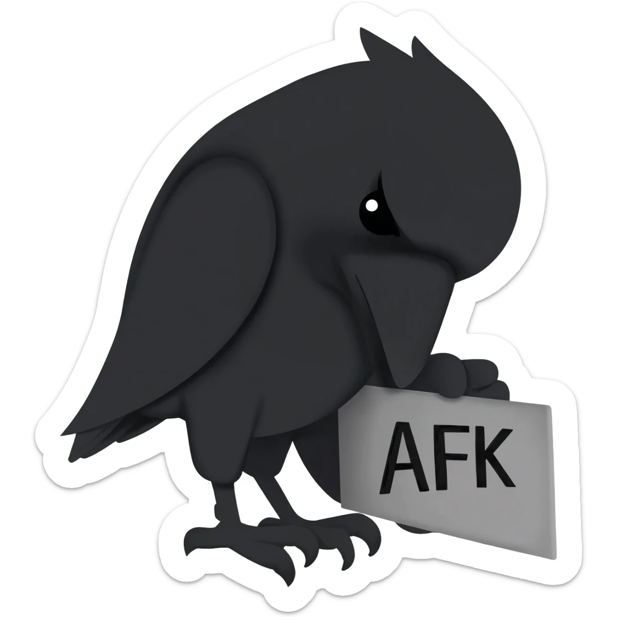 sleeping raven silhouette, head tucked under its wing holdinga sign saying afk sticker