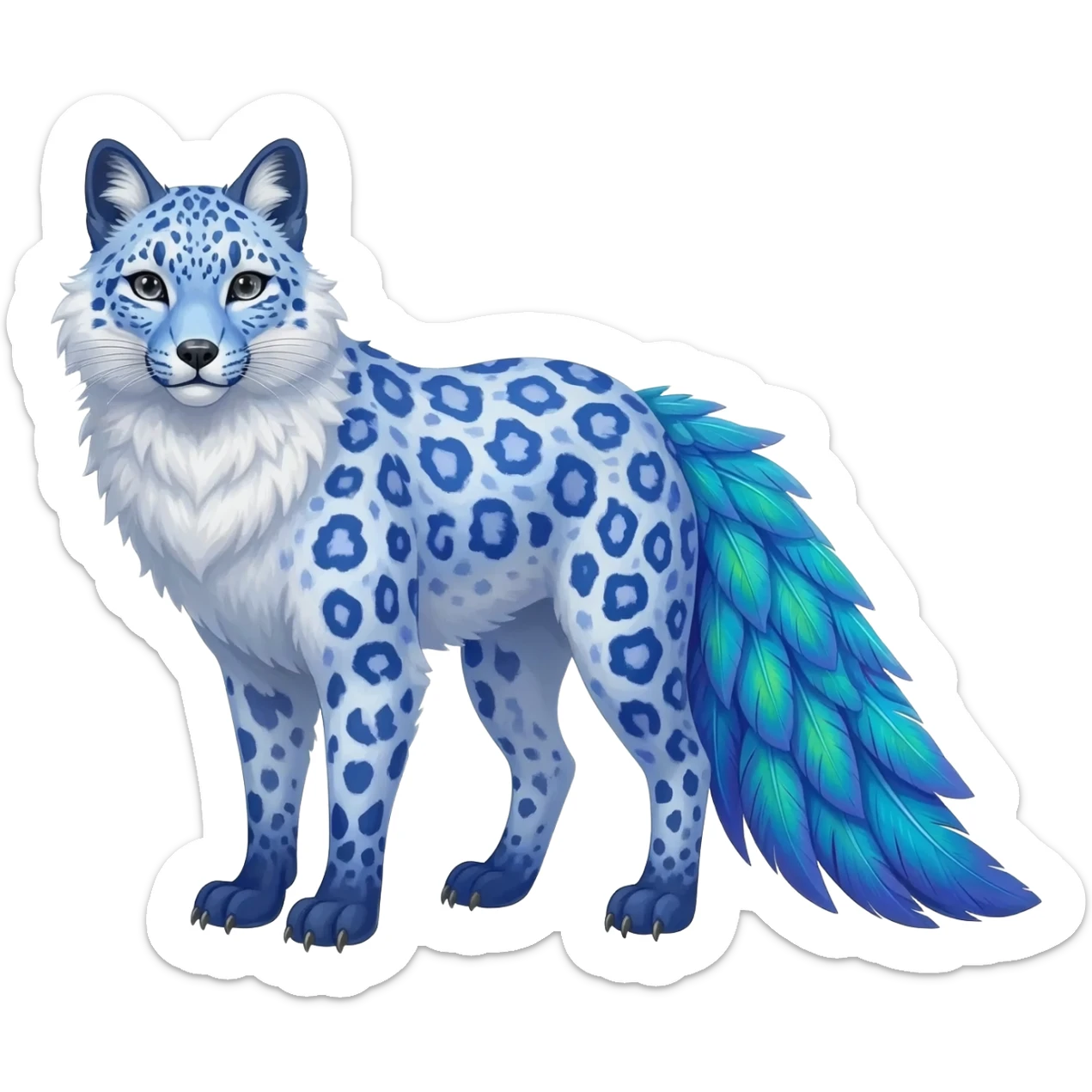 Arctic-Fox-Snow-Leopard-Blue-Tang-Fish-Hyacinth-Macaw-fusion-hybrid-animal-creature, full body sticker
