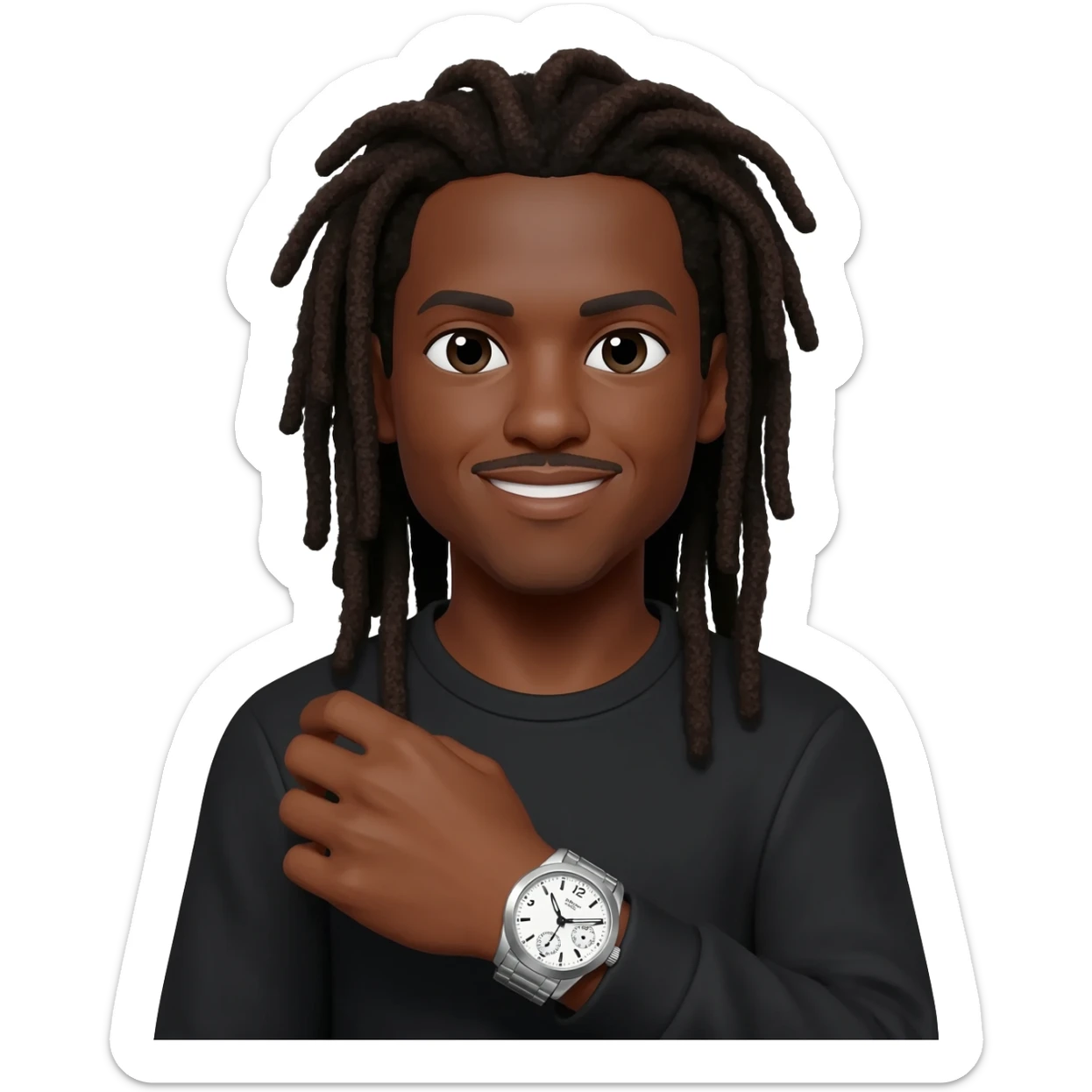 Black male with long thick dreads and a watch in wrist sticker